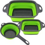 3 Pcs Collapsible Colanders Set, Silicone Colanders & Food Strainers, Foldable Filter Drain Baskets, Kitchen Strainer