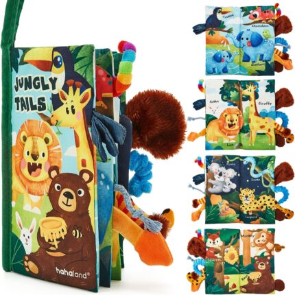 Baby Toys Jungle Tails Sensory Books, Touch and Feel Soft for Newborn Infants Toys, Car Seat Baby Girls Gifts for 0 3 6 12 months Boys