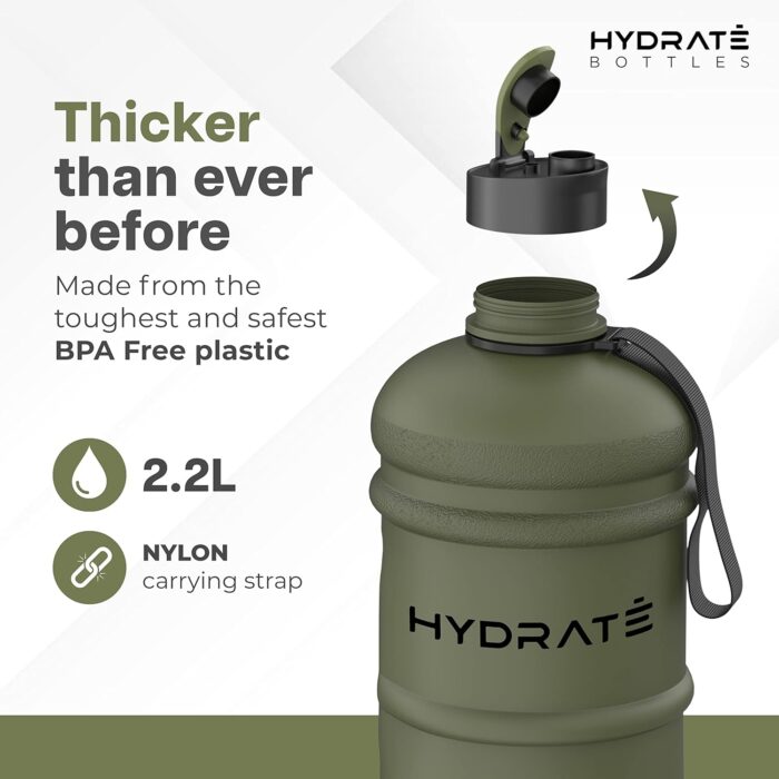 HYDRATE XL Jug 2.2L Water Bottle - Flip Cap, Suitable for Gym and Outdoor - Durable Sports Bottle - Lightweight Leak-proof Half Galon Jug - Matte Camo Finish