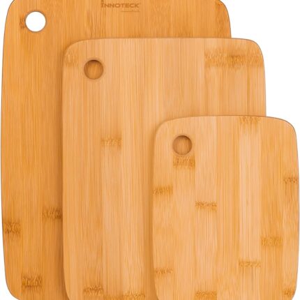 Innoteck Essentials 3pc Bamboo Cutting Board Set – Natural Chopping Serving Lightweight Kitchen Home – Different Sizes